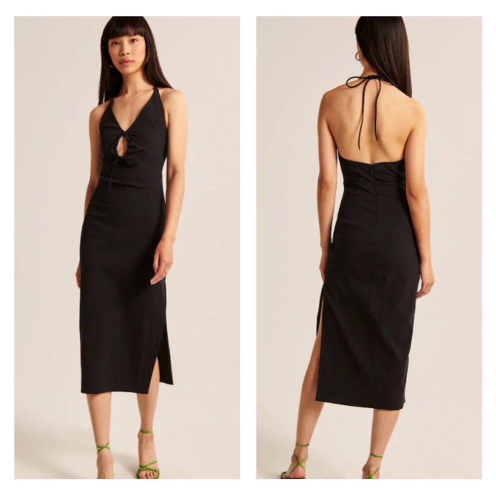 NEW ABERCROMBIE & FITCH Halter Keyhole Midi Dress SZ Medium in Black